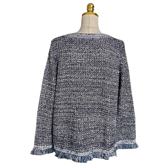 Ann Taylor Women Sequin Fringe Navy & White Metallic Chunky Knit Sweater Size XL - Picture 7 of 9